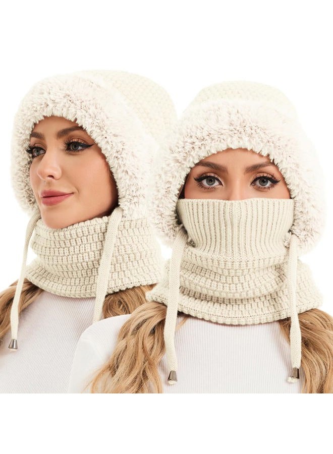 Sumolux 3 in 1 Beanie Hat for Women with Fleece Lined Scarf and Mask Outdoors Windproof Knitted Ski Mask Set, Beige, One size - Image 1
