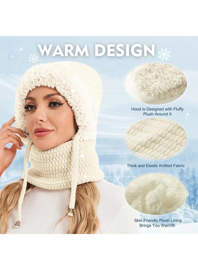 Sumolux 3 in 1 Beanie Hat for Women with Fleece Lined Scarf and Mask Outdoors Windproof Knitted Ski Mask Set, Beige, One size - Image 2