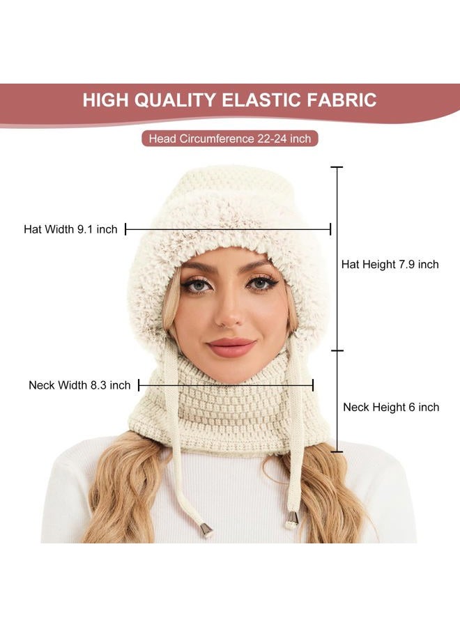 Sumolux 3 in 1 Beanie Hat for Women with Fleece Lined Scarf and Mask Outdoors Windproof Knitted Ski Mask Set, Beige, One size - Image 5