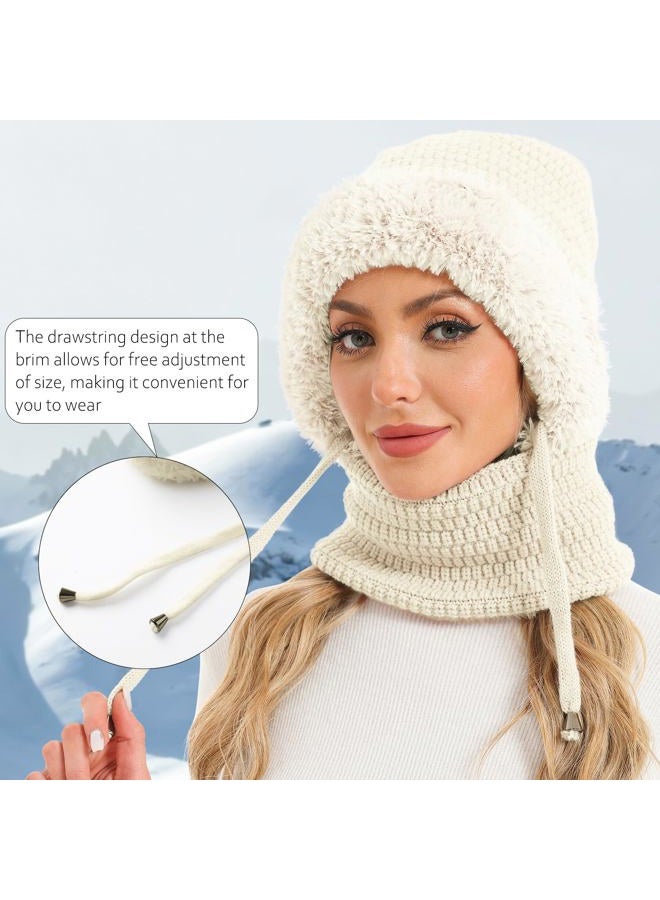 Sumolux 3 in 1 Beanie Hat for Women with Fleece Lined Scarf and Mask Outdoors Windproof Knitted Ski Mask Set, Beige, One size - Image 3