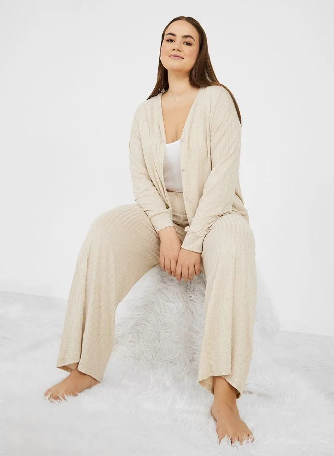 Styli Plus Ribbed Cardigan and Trouser Lounge Set
