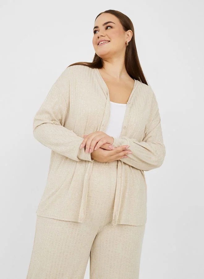 Styli Plus Ribbed Cardigan and Trouser Lounge Set