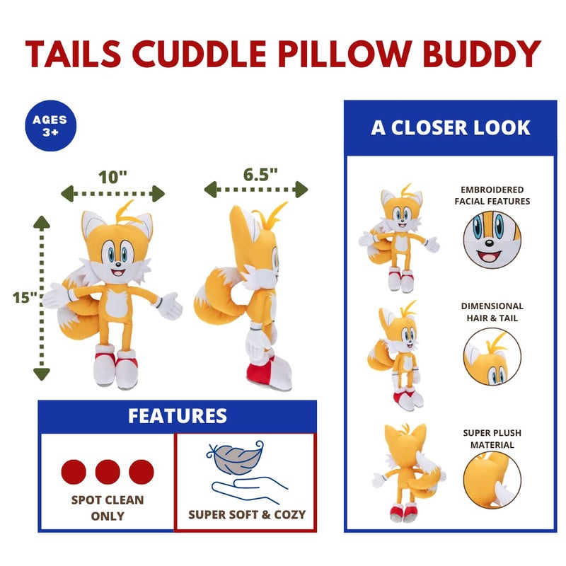 Franco Sonic The Hedgehog Tails, Anime, Bedding Super Soft Plush Cuddle Pillow Buddy, (Official Sega Product) by Franco - Image 3