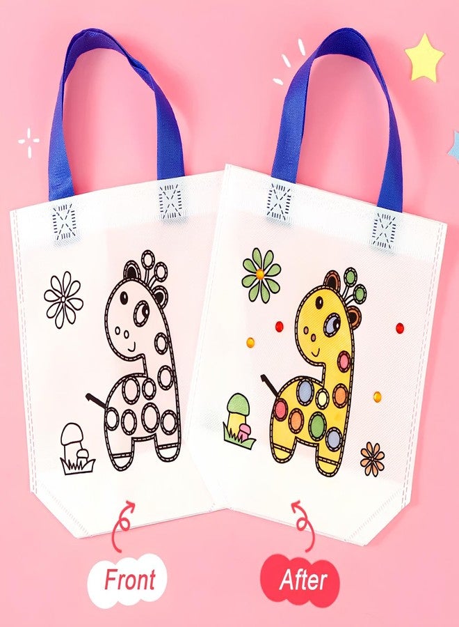 HASTAP DIY Eco-friendly Graffiti Bag Children Reusable Handmade Canvas Painting Non-woven Bag Kids Art Craft Colour Filling Drawing Toy Party Gifting Bags for Return Gifts (Assorted, 12pcs) - Image 3