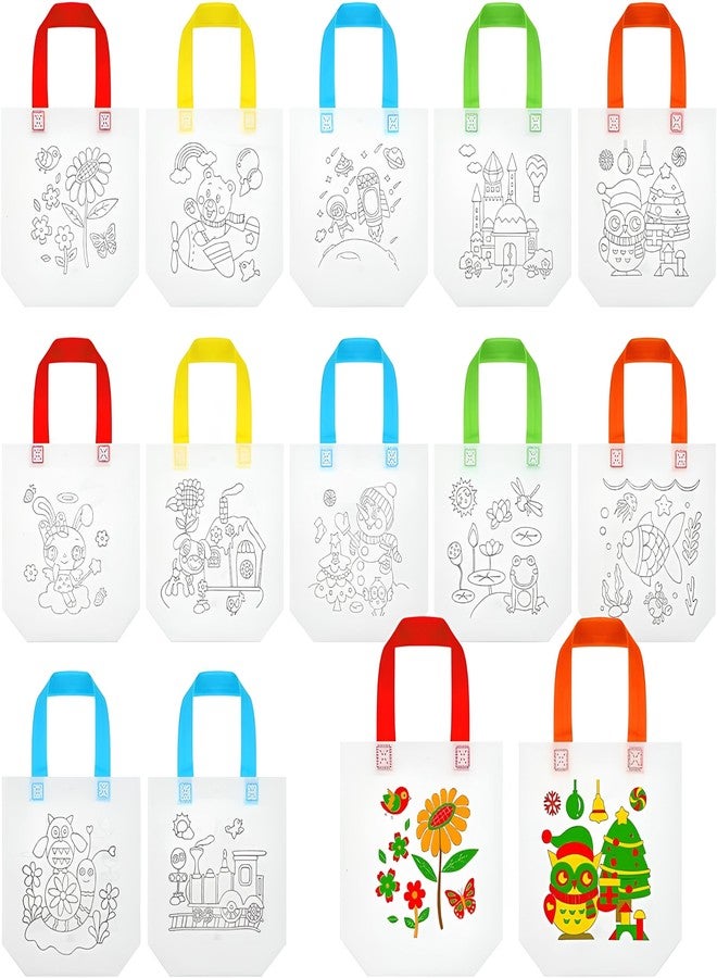 HASTAP DIY Eco-friendly Graffiti Bag Children Reusable Handmade Canvas Painting Non-woven Bag Kids Art Craft Colour Filling Drawing Toy Party Gifting Bags for Return Gifts (Assorted, 12pcs) - Image 1