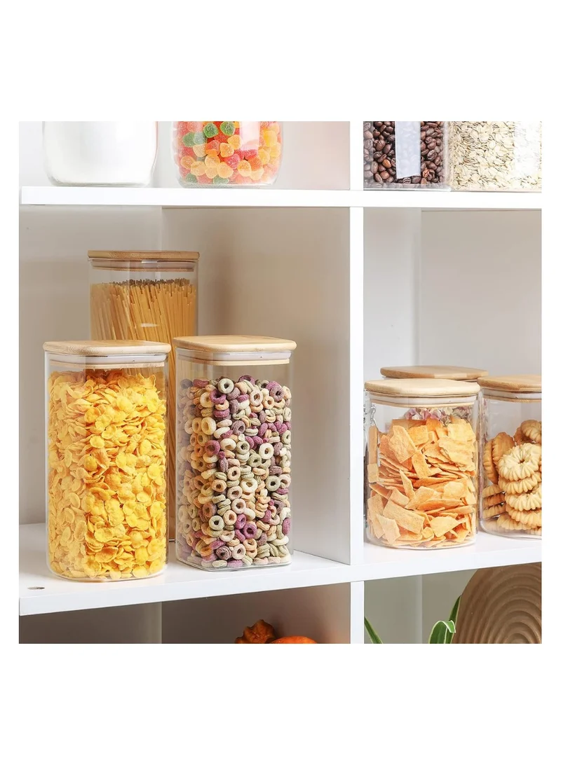كويزيرا علبة تخزين زجاجية محكمة الغلق من كويسيرا مع غطاء خشبي (1500 مل)، وعاء شفاف لتخزين الطعام مع غطاء من الخيزران لغلق النودلز ودقيق الحبوب والأرز وحبوب القهوة والشاي والسكر، مجموعة من 3 قطع