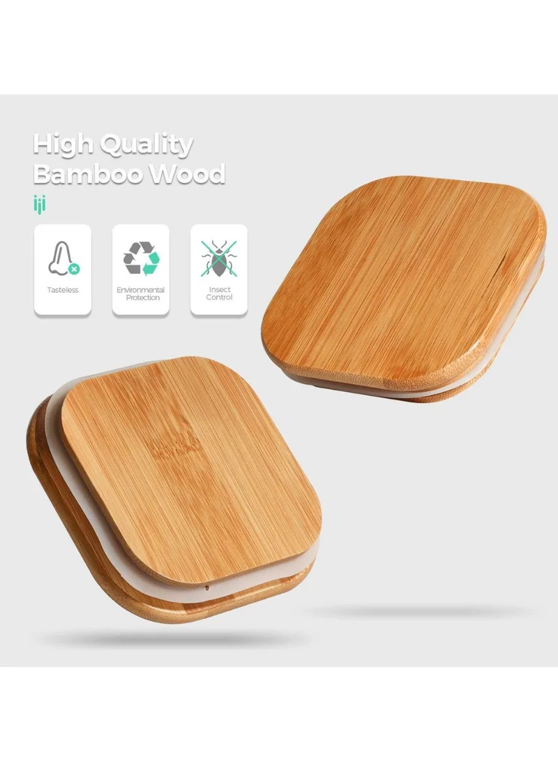 Quesera  Quesera Airtight Glass Storage Canister with Wood Lid (1500ml), Clear Food Storage Container Jar with Sealing Bamboo Lid for Noodles Flour Cereal Rice Sugar Tea Coffee Beans, Set of 3  | Best Price UAE