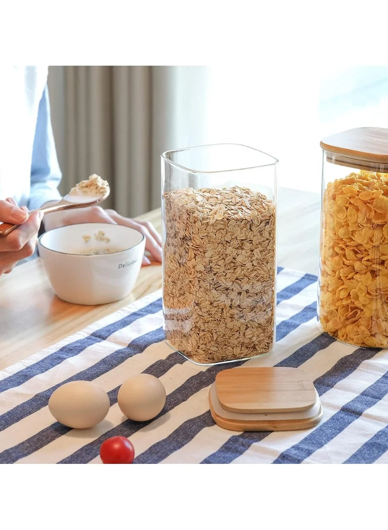 Quesera  Quesera Airtight Glass Storage Canister with Wood Lid (1500ml), Clear Food Storage Container Jar with Sealing Bamboo Lid for Noodles Flour Cereal Rice Sugar Tea Coffee Beans, Set of 3  | Best Price UAE