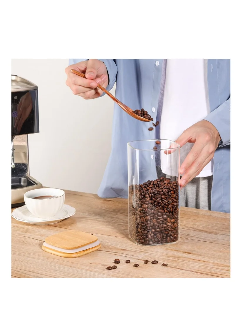 Quesera  Quesera Airtight Glass Storage Canister with Wood Lid (1500ml), Clear Food Storage Container Jar with Sealing Bamboo Lid for Noodles Flour Cereal Rice Sugar Tea Coffee Beans, Set of 3  | Best Price UAE