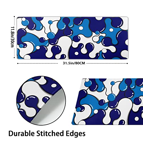 aportt Navy Blue White Mouse Pad Anime Cool Geometric Japanese Extended Desk Mat 80X30 cm Non-Slip Rubber Base Stitched Edge Large XL Mousepad for Desk Gaming Laptop Desktop,31.5×11.8 Inch - Image 2