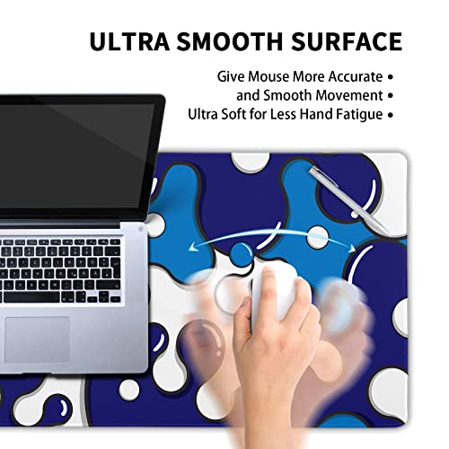 aportt Navy Blue White Mouse Pad Anime Cool Geometric Japanese Extended Desk Mat 80X30 cm Non-Slip Rubber Base Stitched Edge Large XL Mousepad for Desk Gaming Laptop Desktop,31.5×11.8 Inch - Image 4