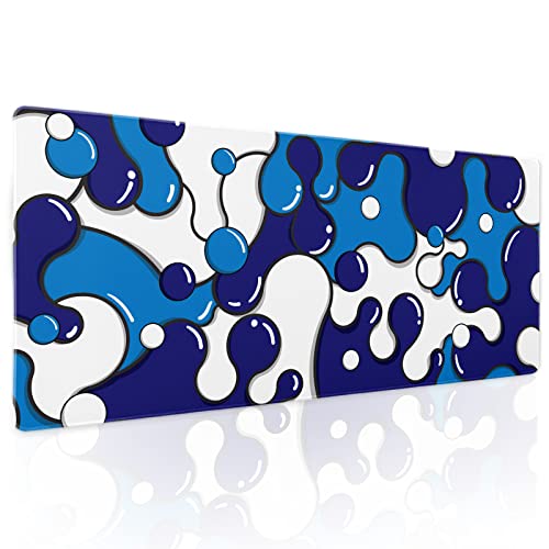 aportt Navy Blue White Mouse Pad Anime Cool Geometric Japanese Extended Desk Mat 80X30 cm Non-Slip Rubber Base Stitched Edge Large XL Mousepad for Desk Gaming Laptop Desktop,31.5×11.8 Inch - Image 1