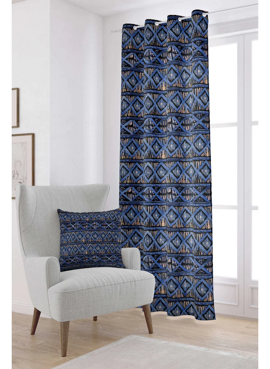 Cango Home Yellow Blue Ethnic Patterned Digital Printed Curtain CGH238-PR