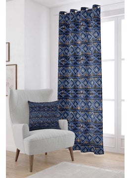 Cango Home Yellow Blue Ethnic Patterned Digital Printed Curtain CGH238-PR  - Image 1