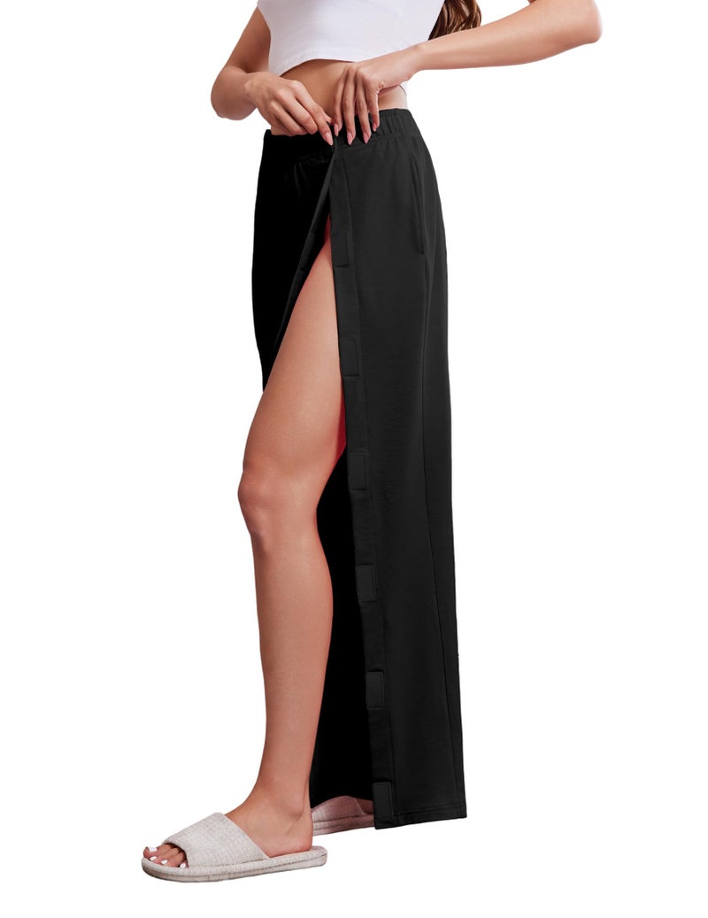 Deyeek Post Surgery Pants for Women Snap On Tear Away Pants After Knee Hip Surgery Adaptive Open Leg Surgical Sweatpants Black - Image 3