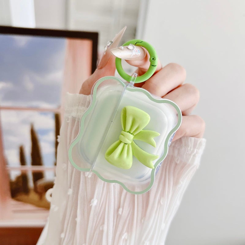 OTOPO Cute AirPods 4 Clear Case Grass Green, Girly 3D Bow Design Soft TPU Protective Shockproof Kawaii Apple iPod 4th Generation Cover with Cleaner Kit & Keychain Girls Women - Image 3