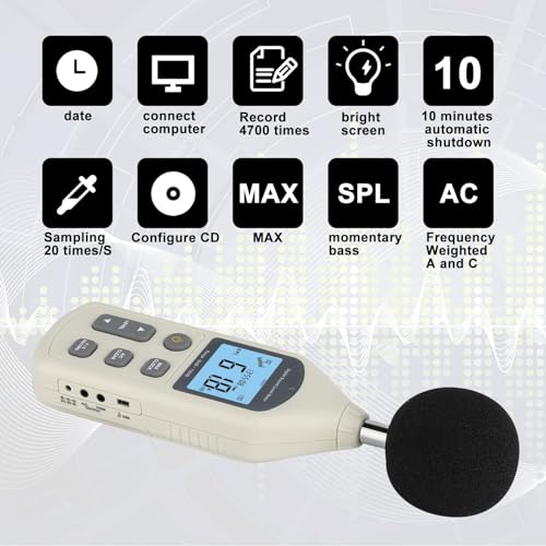 Sky King Decibel Meter, Professional Sound Level Meter with Backlight Display, USB Available SPL Meter 30 to 130dB, EC651 & ANSI S1.4 Standards A/C Weighted Sound Meter, Noise Meter with Records to 4700 - Image 3