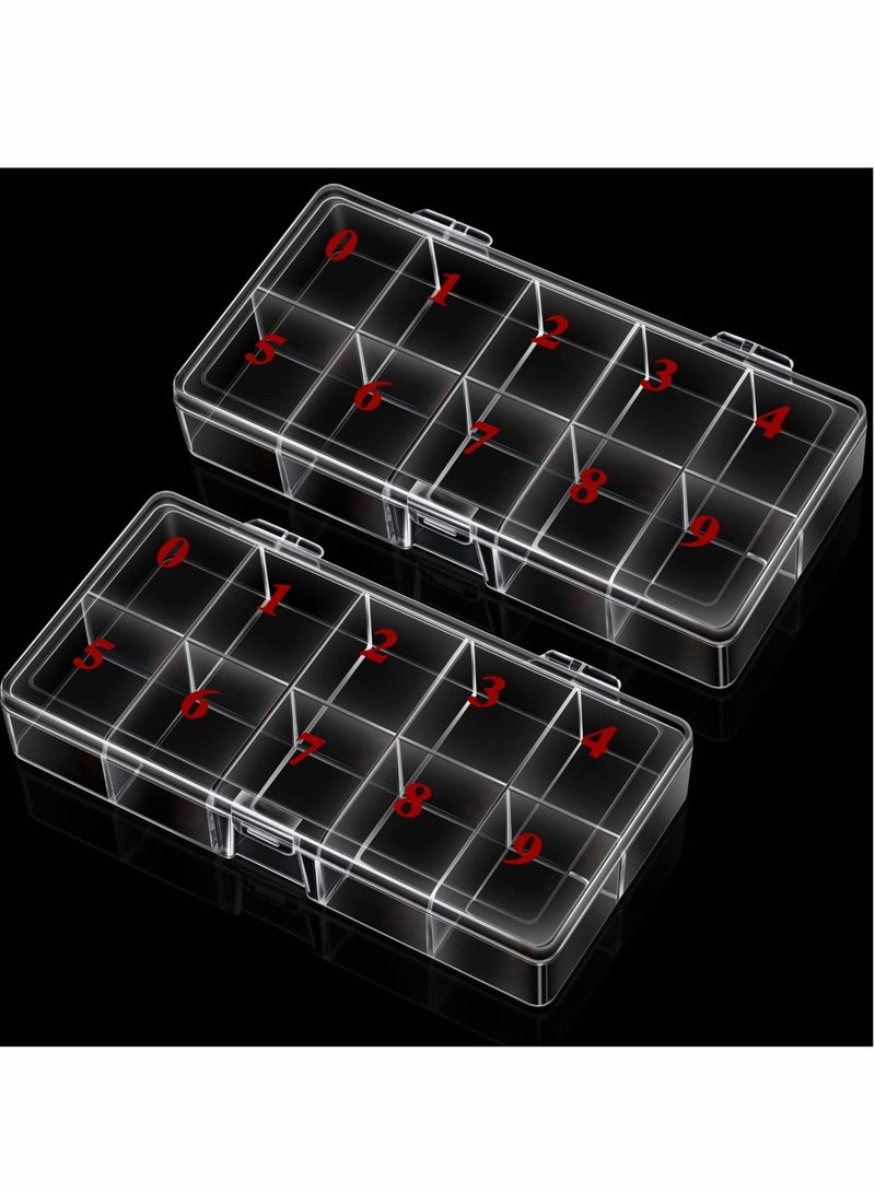 Excefore Nail Tip Box, 2 PCS False Nail Tips Transparent Storage Box with 10 Number Squares Fake Nail Organizer Storage Cases Clear Container Nail Box Grid Boxes for Fingernail Crystal Jewelry Nail Accessories  - Image 1