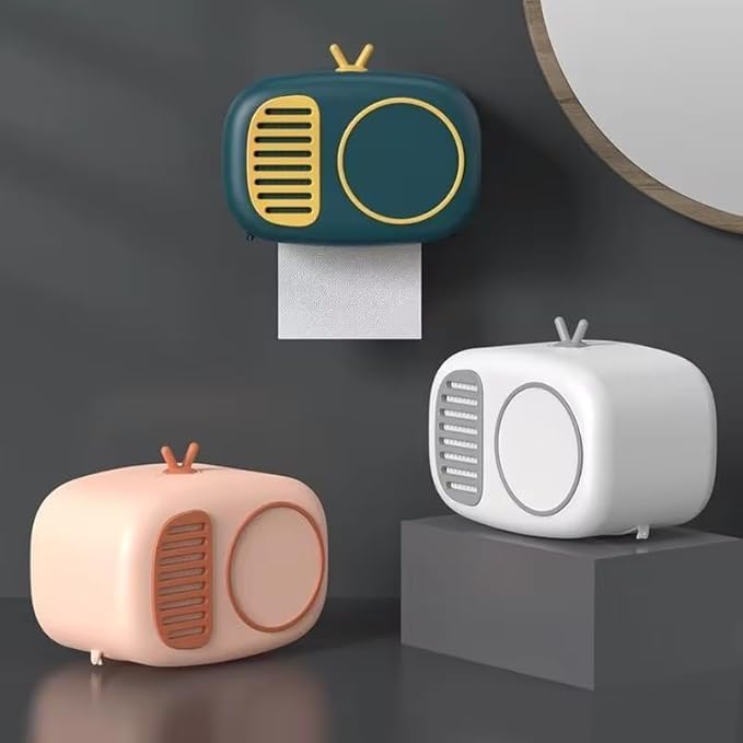 SOCATHEY SOCATHEY Tv Retro Radio Model Toilet Paper Roll Holder Tissue Box Wall Mounted Waterproof Tray Roll Tube Paper Holder Case BathroomKitchen Paper Roll and Tissue Roll Holder BoxMulti Color2024  - Image 5
