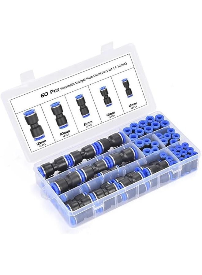 60 قطعة مجموعة وصلات الضغط للاتصال السريع لخرطوم الماء البلاستيكي PU مقاس 4 و6 و8 مم - Image 3