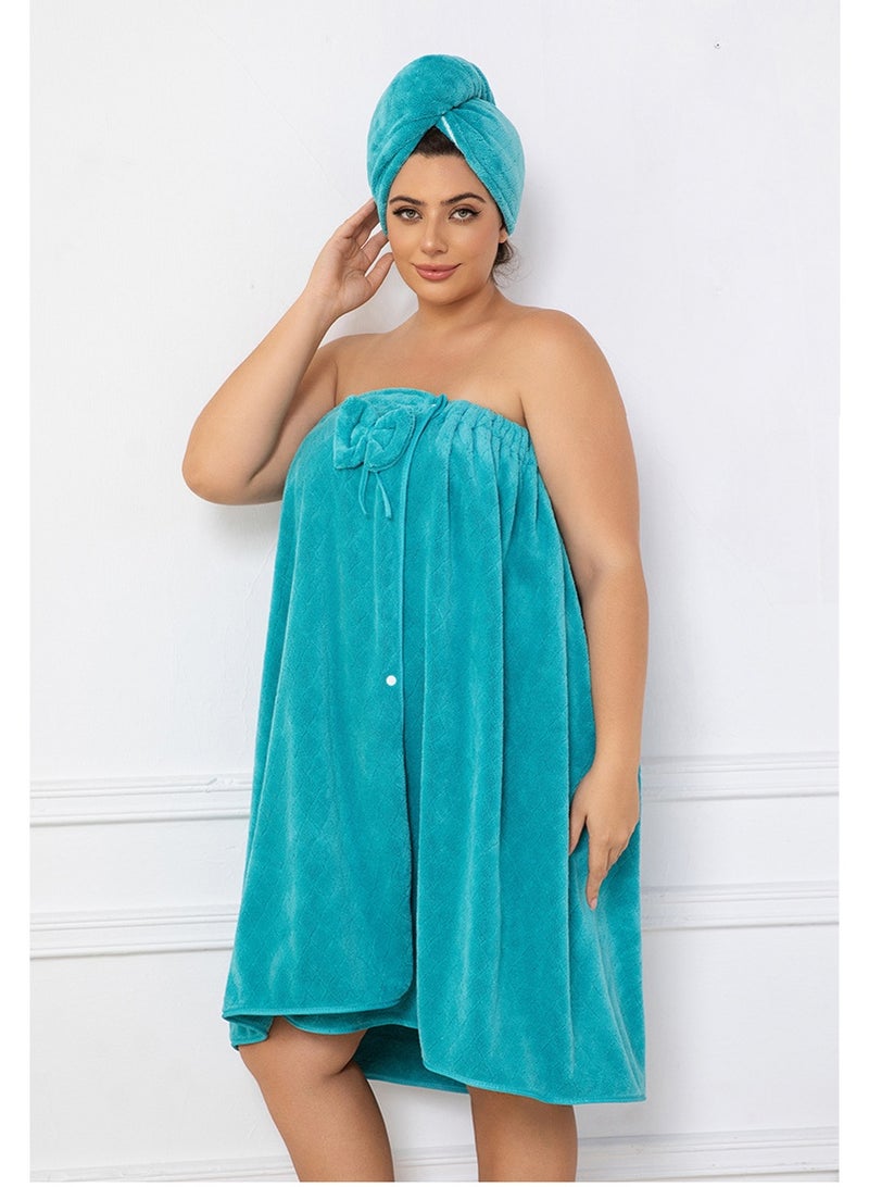 Extra Large Bath Wrap Towel for Women 160-200 lbs, Super Absorbent All in 2 Shower Robe with Button & Velcro, Quick Dry Body Towel Wrap with Hair Turban Set for Adult Ladies,Peacock Blue - Image 1