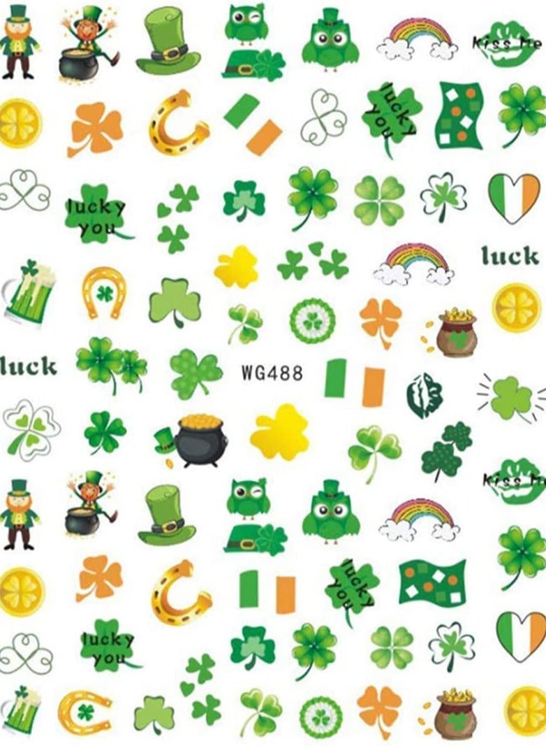 SYOSI Nail Stickers Nail Decals 3D Self- Adhesive Shamrock Green Dwarf Gold Hat Nail Art Decoration for Kids Girls Women - Image 4