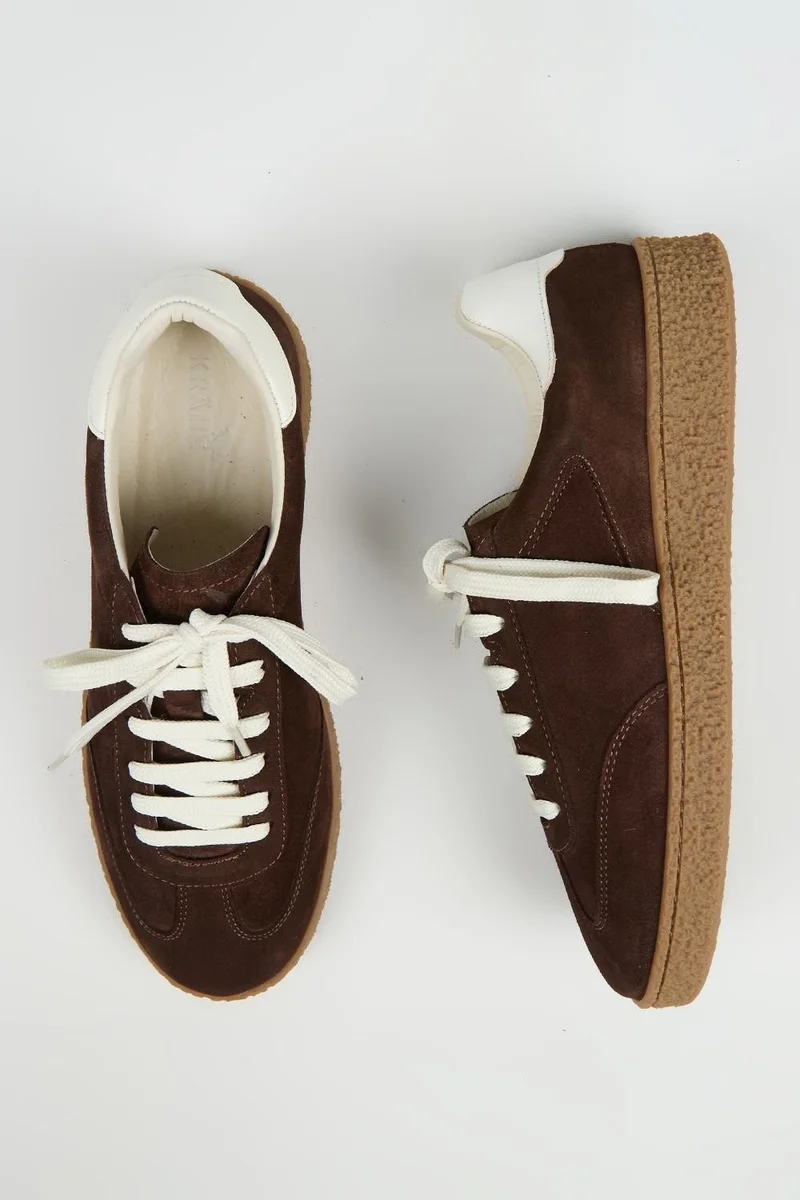 Krahe Krahe Palminteri 2 Men's Genuine Leather Lace-up Sneakers in Coffee-Ecru