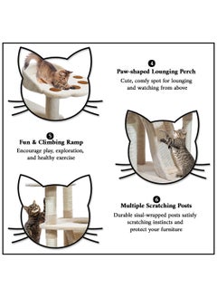 MAJIBAO Multi-level cat tree with Top perch, Cozy condo, Soft hammock, and Paw shape perch, Indoor cat playground with Sisal ladder, Sisal scratching posts, and for all size breeds, 111 cm Cat tower (Beige)  - Image 3