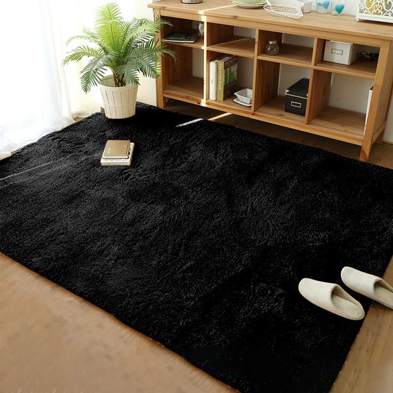 Merelax Soft Modern Indoor Large Shaggy Rug for Bedroom Livingroom Dorm Kids Room Home Decorative NonSlip Plush Fluffy Furry Fur Area Rugs Comfy Nursery Accent Floor Carpet 5x8 Feet Black