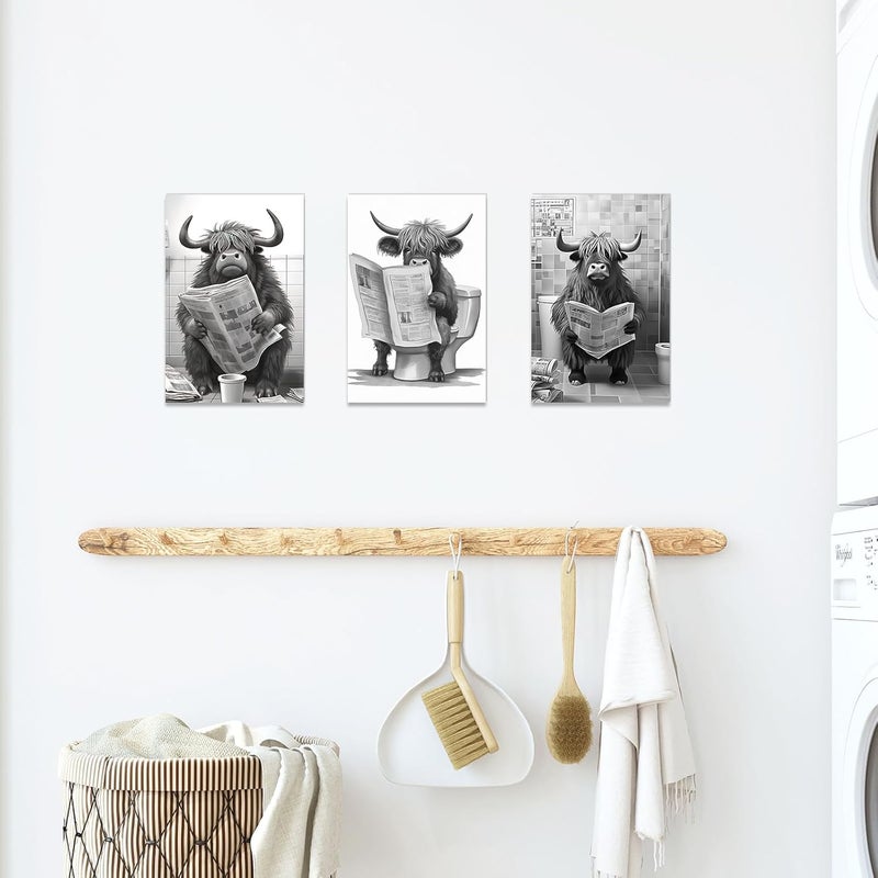 CCWACPP Funny Highland Cattle Canvas Wall Art Set of 3 - Image 5