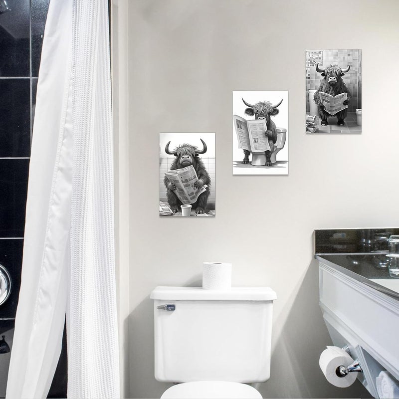 CCWACPP Funny Highland Cattle Canvas Wall Art Set of 3 - Image 3