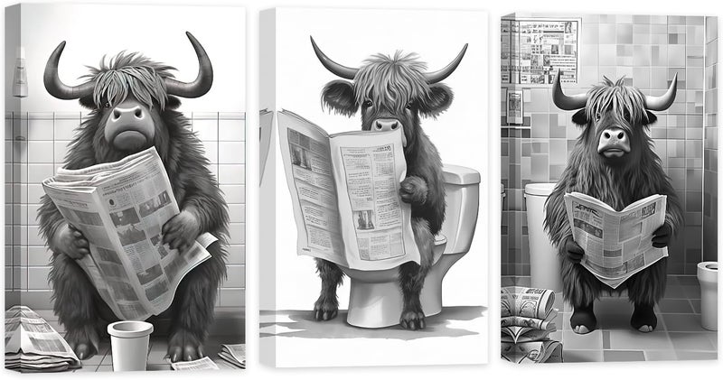 CCWACPP Funny Highland Cattle Canvas Wall Art Set of 3 - Image 1
