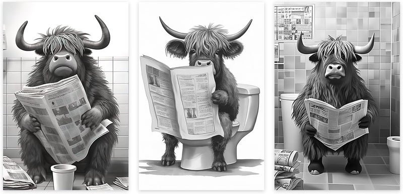 CCWACPP Funny Highland Cattle Canvas Wall Art Set of 3 - Image 2