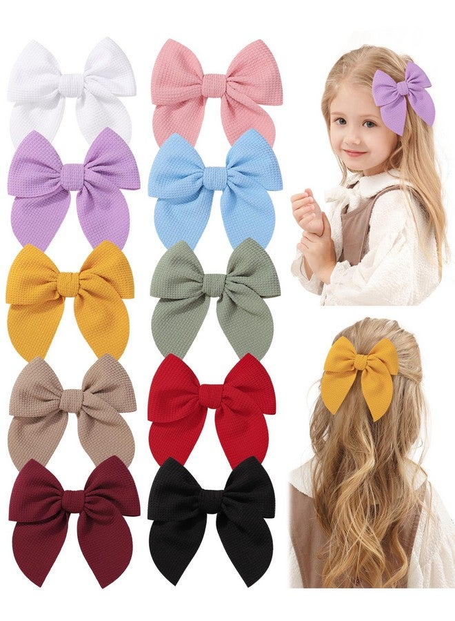 doboi 10PCS Baby Girls Hair Clips Bows Waffle Fable Hair Bows for Girls Hair Accessories for Baby Toddlers Kids 4.5 Inches - Image 1