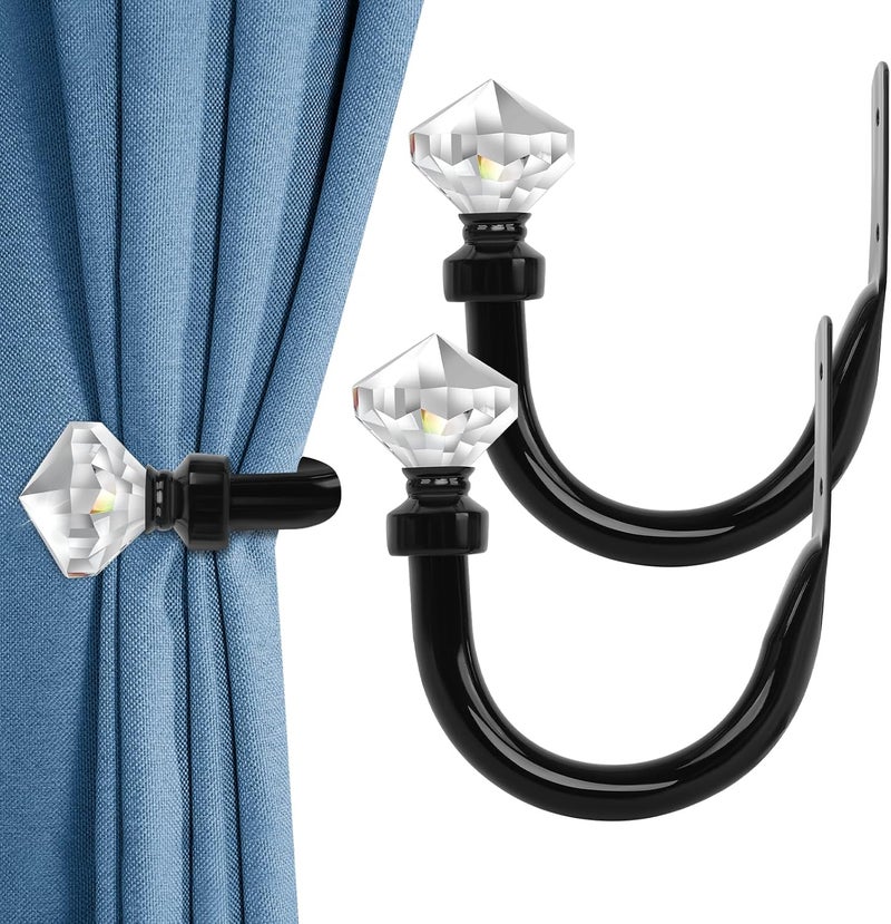 HIKMLK Crystal Metal Curtain Holdbacks 2pcs, Decoration Curtain Tie Back Hooks for Wall, Heavy Duty Side Holders Tiebacks Accessories for Drapes - Image 1