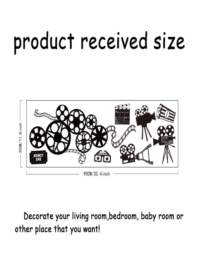 SUPERDANT Movie Reel Wall Decor Movie Elements Wall Sticker Filmstrip Popcorn Decals Vinyl Art Decor Wallpaper Stickers Art Mural for Movies Theater Cinema Living Room Decoration 35.4x11.8in - Image 2