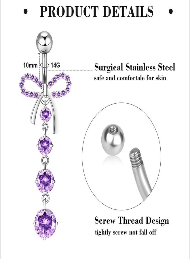 Suotarn 14G Belly Button ring Dangle Belly Rings Surgical Stainless Steel Cute Bow Butterfly Heart Flower Dangling Belly Button Piercing Jewelry For Women Silver Dainty Dangly Navel Ring, 0, Metal, cubic - Image 2