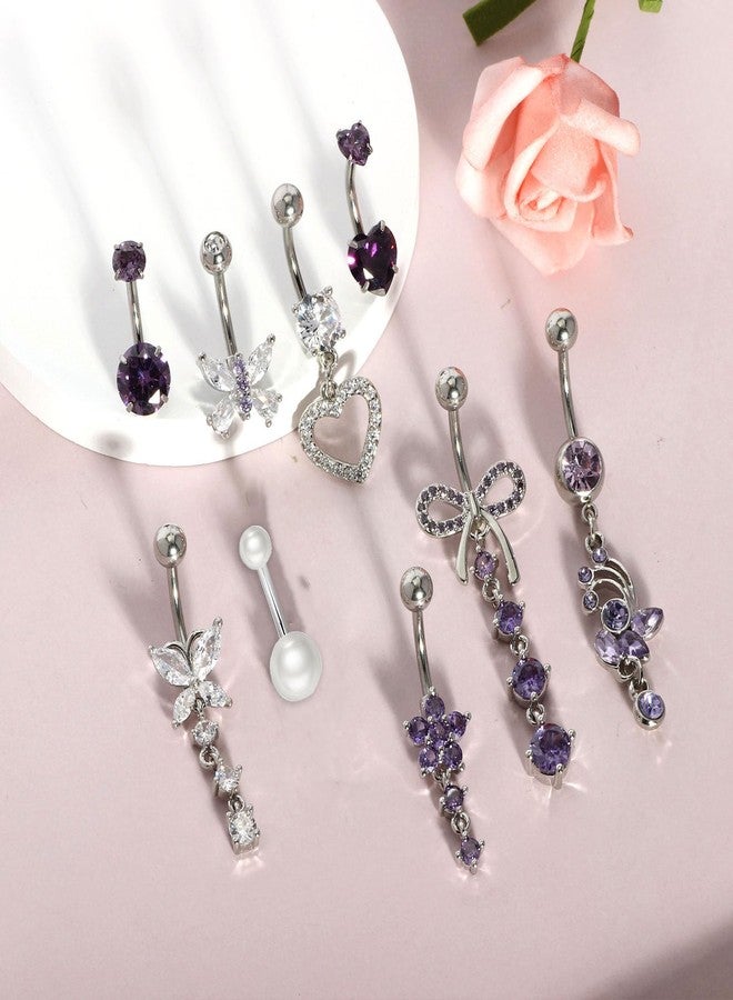 Suotarn 14G Belly Button ring Dangle Belly Rings Surgical Stainless Steel Cute Bow Butterfly Heart Flower Dangling Belly Button Piercing Jewelry For Women Silver Dainty Dangly Navel Ring, 0, Metal, cubic - Image 5