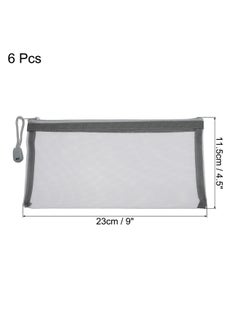 MECCANIXITY MECCANIXITY Mesh Zipper Bags, B6 Nylon Zip Pouch Pencil Case Storage Pockets for Travel Office Accessories, Gray Pack of 6  - Image 1