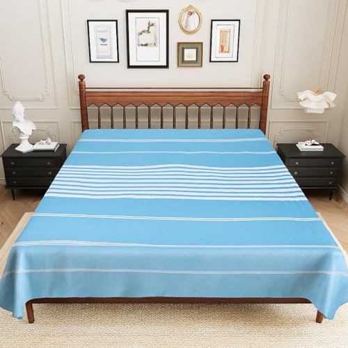 Värde Bedsheet for Double Bed | Handmade Cotton Double Bedsheet 210 Thread Count | Summer King Size BedSheet 90x100 Inches (7.5 x 8.3 Feet) | Handloom Design | Without Pillow Covers_Smalt Blue - Image 2