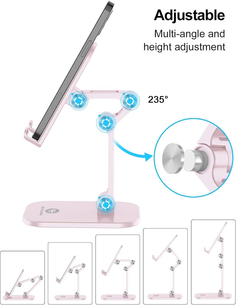 Ocyclone Phone Stand, Adjustable Height and Angle Foldable Cell Phone Stand Holder for Desk, Taller iPhone Stand Compatible with 4.7"-13" Smartphones iPad Tablet, Pink - Image 2