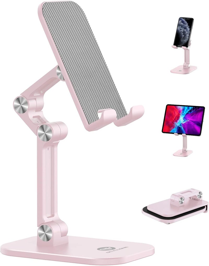 Ocyclone Phone Stand, Adjustable Height and Angle Foldable Cell Phone Stand Holder for Desk, Taller iPhone Stand Compatible with 4.7"-13" Smartphones iPad Tablet, Pink - Image 1