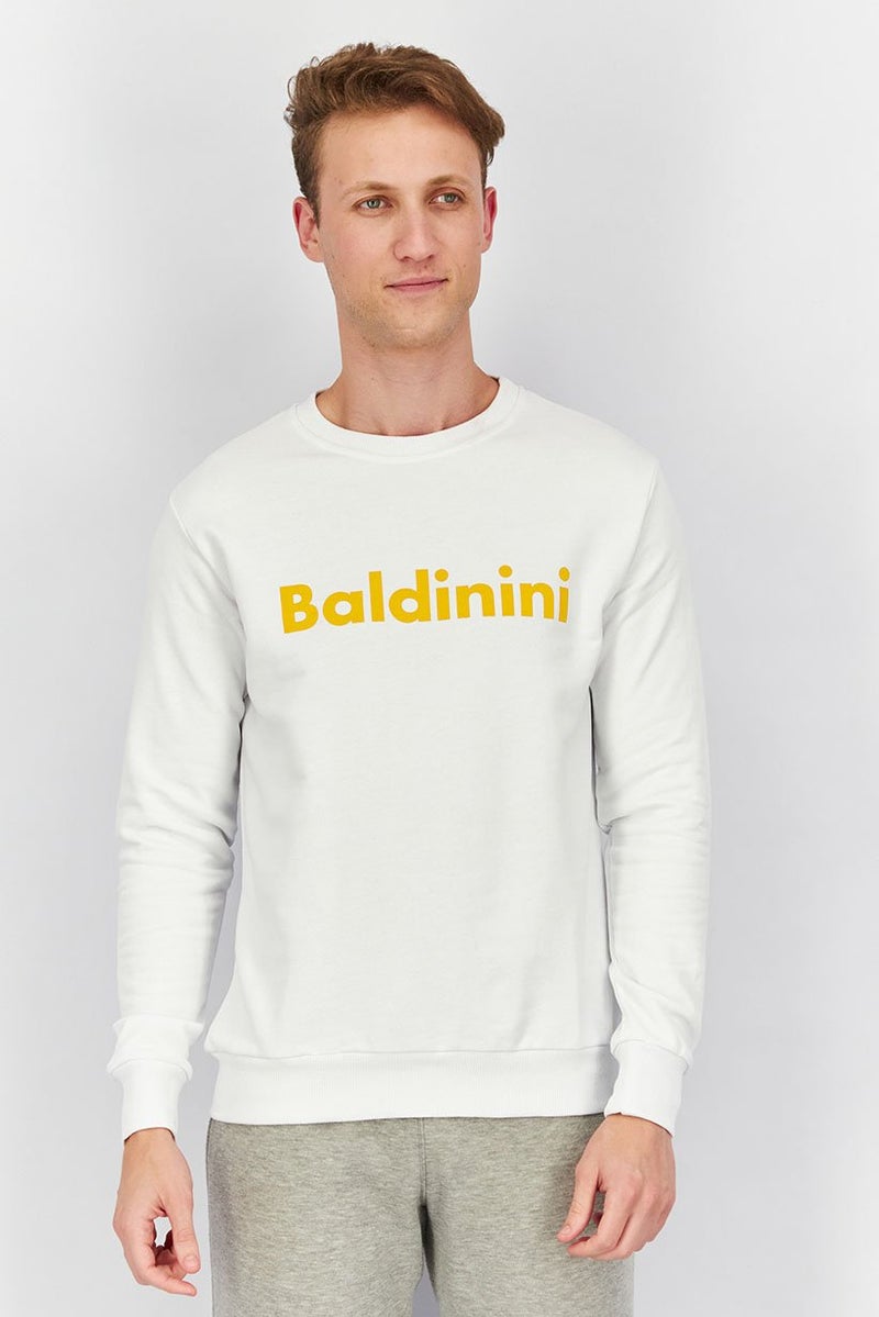 Baldinini Men Crew Neck Brand Logo Long Sleeves Sweatshirt, White - Image 1