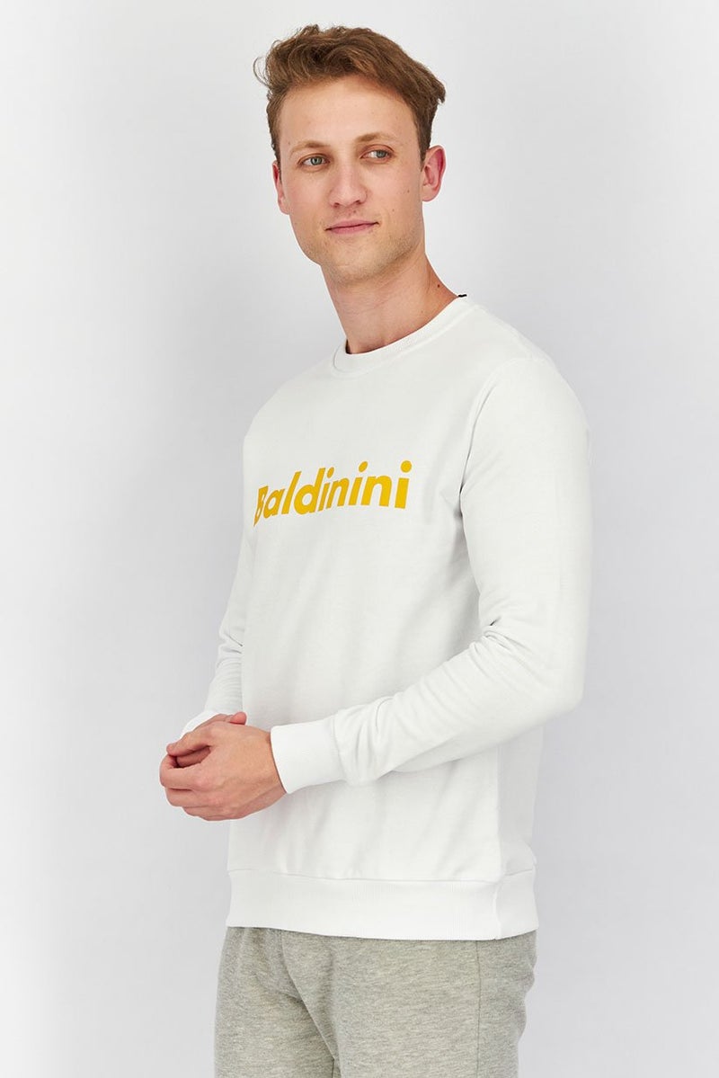 Baldinini Men Crew Neck Brand Logo Long Sleeves Sweatshirt, White - Image 2