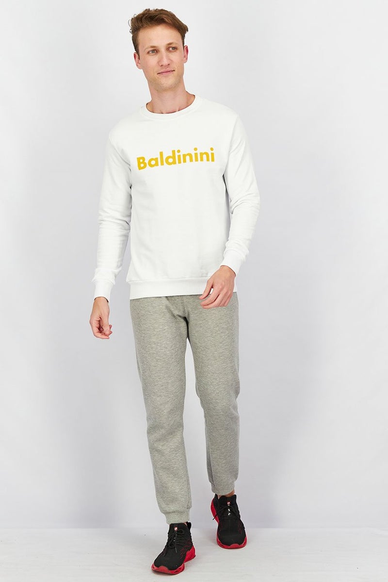 Baldinini Men Crew Neck Brand Logo Long Sleeves Sweatshirt, White - Image 4