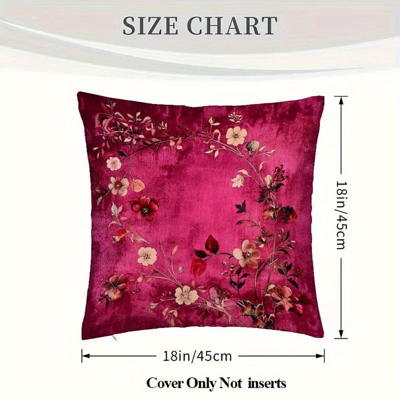 Deep Pink Floral Decorative Pillow Cover 18x18 Inch Double Sided Sofa Couch Decor - Image 3
