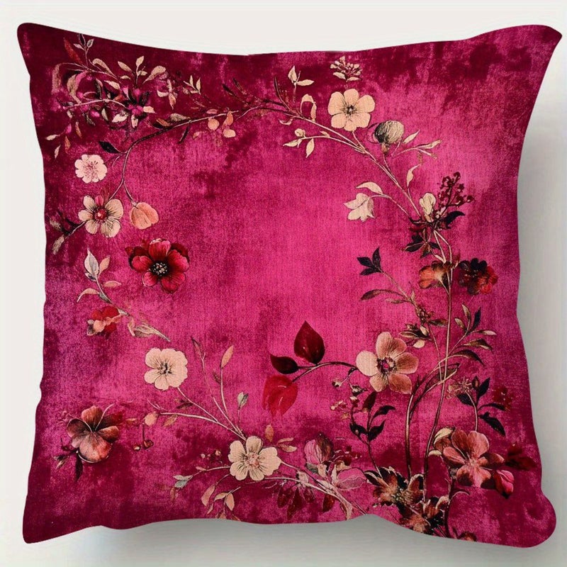 Deep Pink Floral Decorative Pillow Cover 18x18 Inch Double Sided Sofa Couch Decor - Image 1