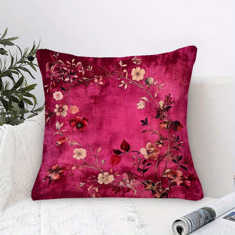 Deep Pink Floral Decorative Pillow Cover 18x18 Inch Double Sided Sofa Couch Decor - Image 5