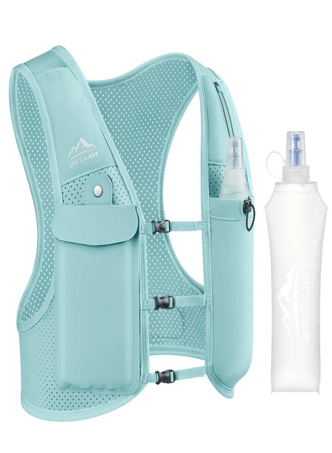 Zelvot Running Vest for Women Men, USA Original Patent, Adjustable Chest Straps Running Hydration Vest with 500ml Soft Flask, Lightweight Reflective Hydration Backpack for Marathon (Light Blue, M/L) - Image 1