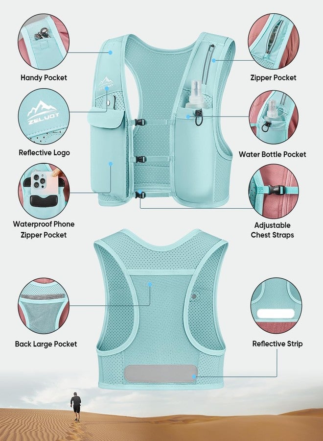Zelvot Running Vest for Women Men, USA Original Patent, Adjustable Chest Straps Running Hydration Vest with 500ml Soft Flask, Lightweight Reflective Hydration Backpack for Marathon (Light Blue, M/L) - Image 5